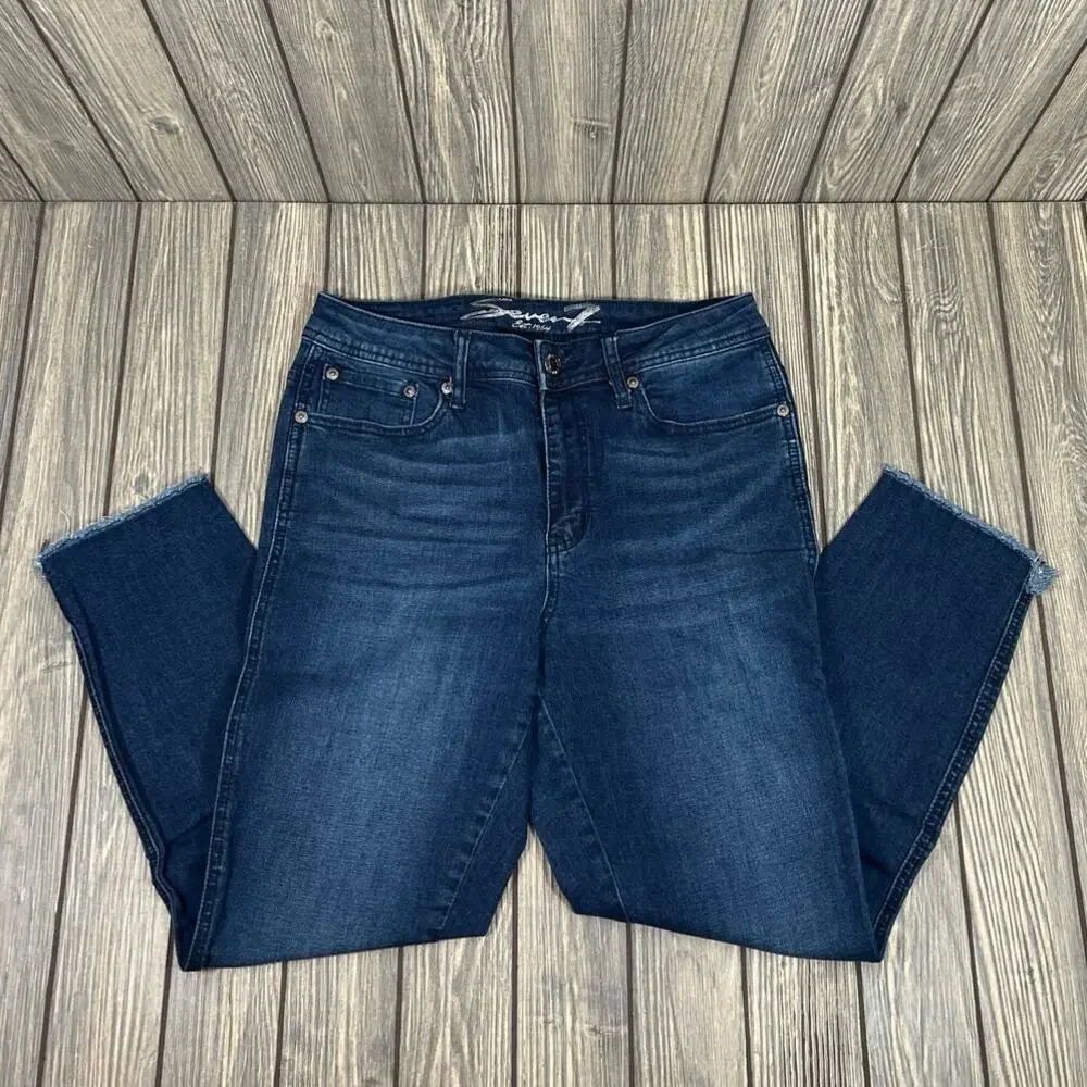 Seven7 Jeans‎ High Rise Ankle Skinny MY1450 Women Sz 8 Cropped Dark Wash